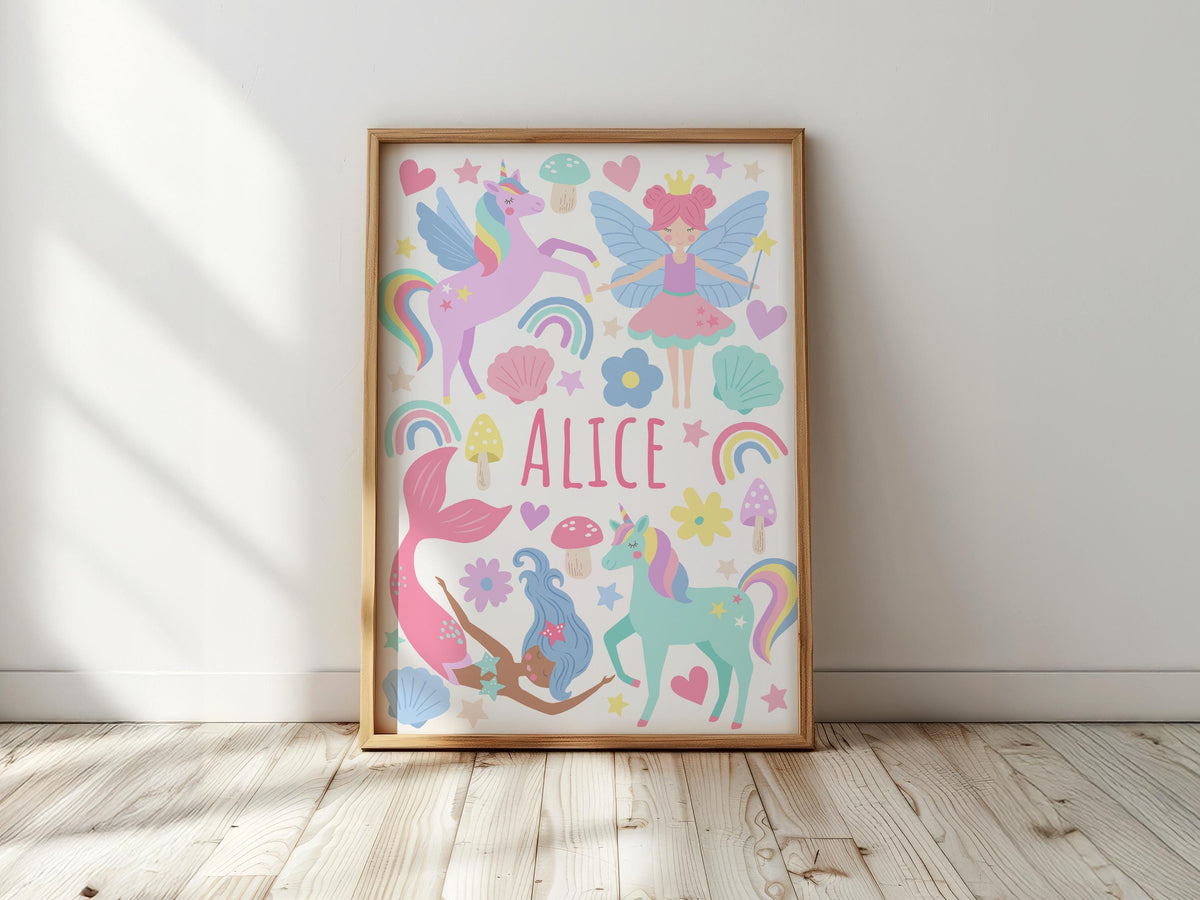 Personalised fairytale name print: girls nursery wall art