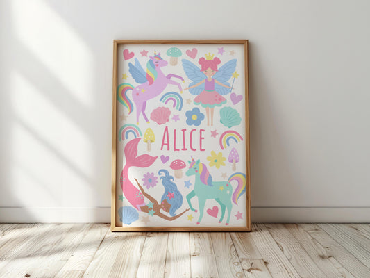 Personalised fairytale name print: girls nursery wall art