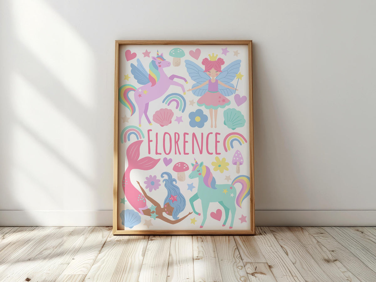 Personalised fairytale name print: girls nursery wall art