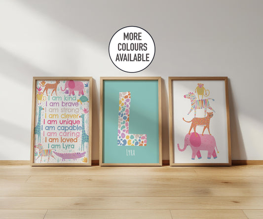 Personalised Animal Affirmation Prints: Set of 3 Kids Playroom Wall Art