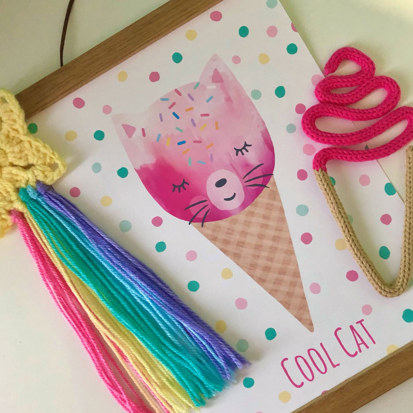 Cool Cat Ice Cream -  Personalised Ice Lolly Print, Girls Bedroom Wall Art