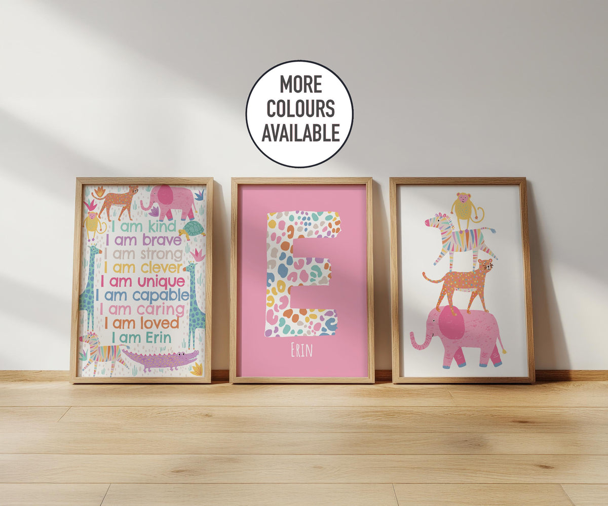 Personalised Animal Affirmation Prints: Set of 3 Kids Playroom Wall Art