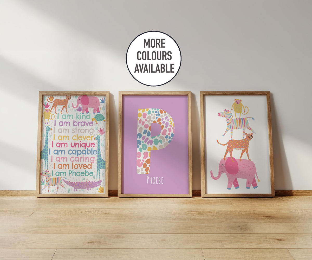 Personalised Animal Affirmation Prints: Set of 3 Kids Playroom Wall Art