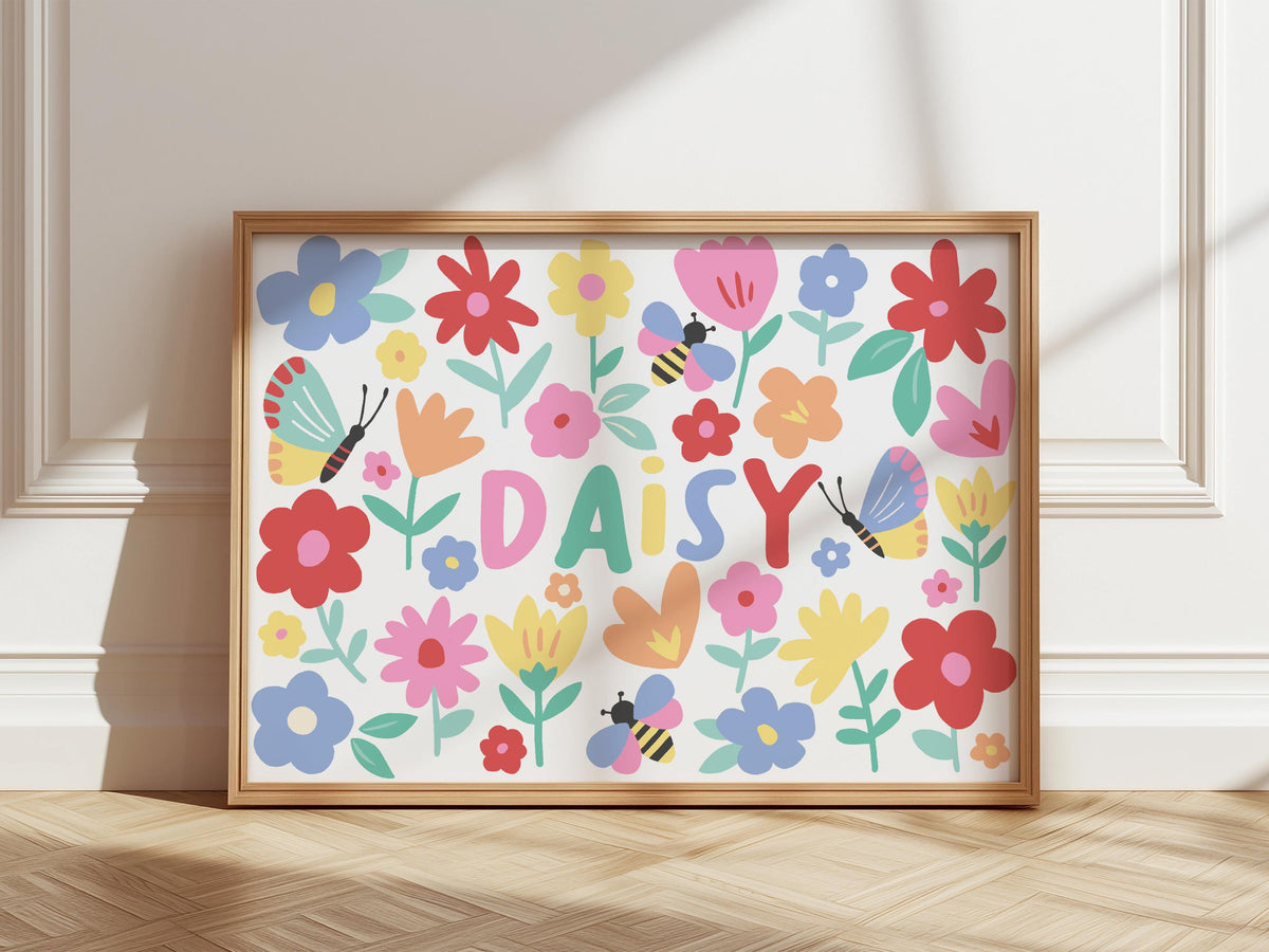 Personalised Flower Meadow Print: Colorful Kids Wall Art