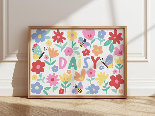 Personalised Flower Meadow Print: Colorful Kids Wall Art