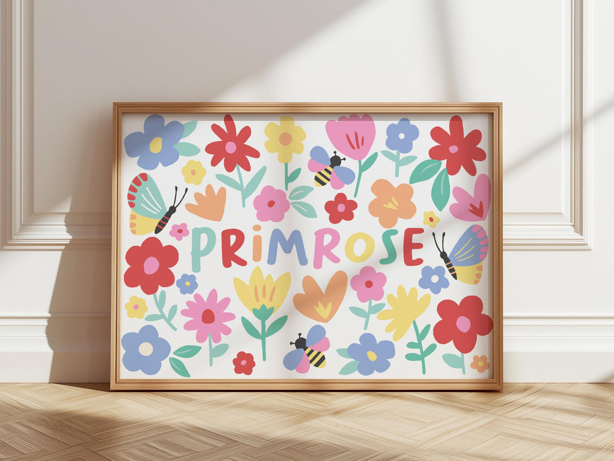 Personalised Flower Meadow Print: Colorful Kids Wall Art