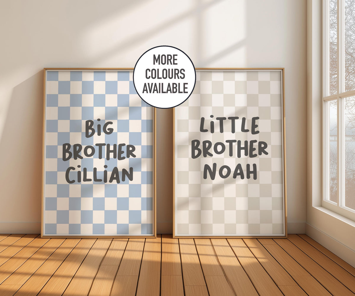 Big brother little brother print set: personalised checkered nursery decor