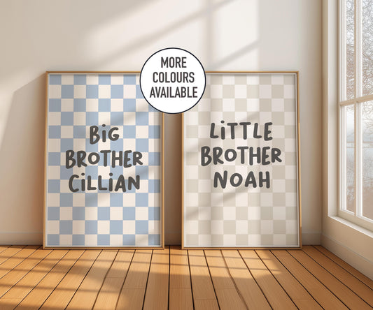 Big brother little brother print set: personalised checkered nursery decor