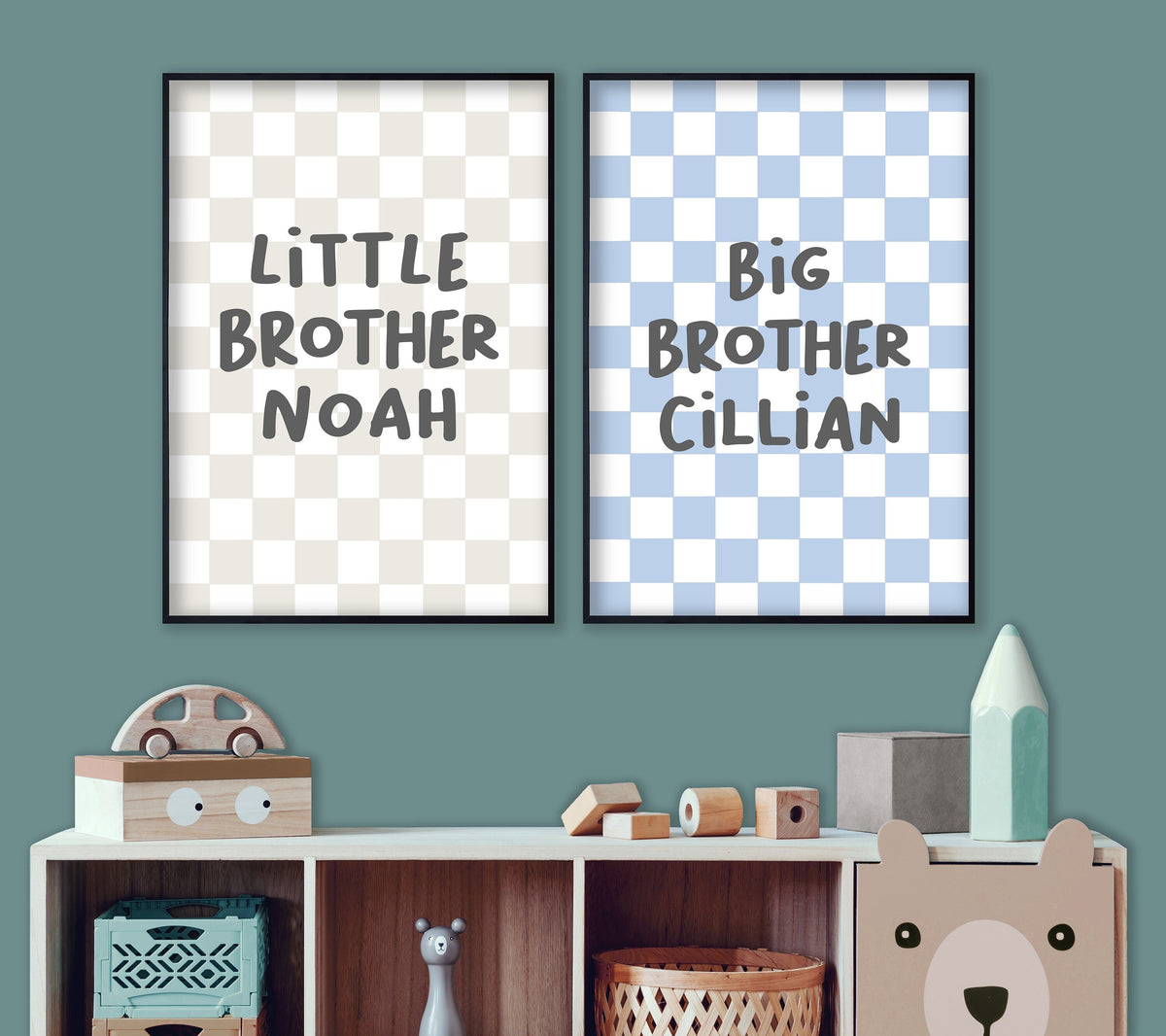 Big brother little brother print set: personalised checkered nursery decor
