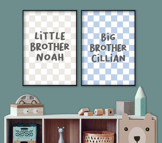 Big brother little brother print set: personalised checkered nursery decor