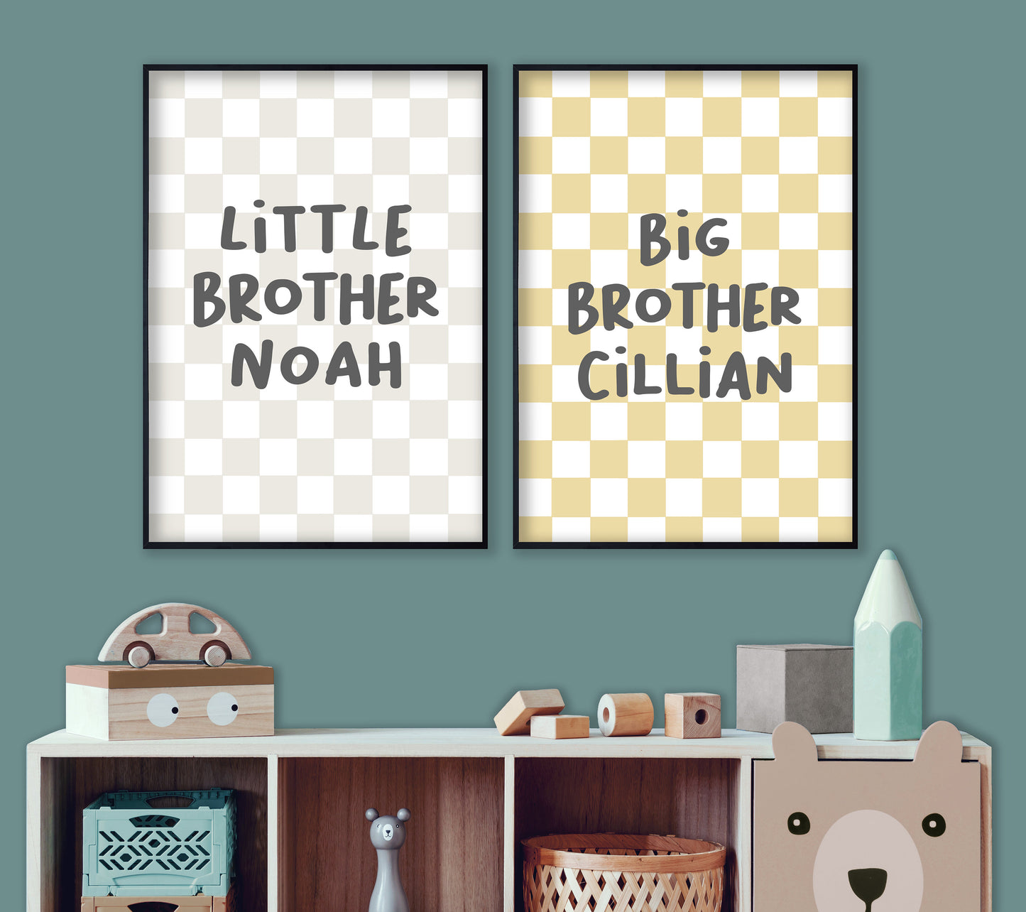 Big Brother Little Brother Print Set: Personalised Checkered Nursery Decor