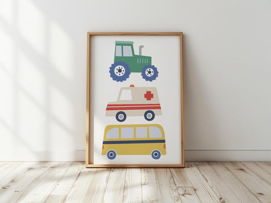 Transport Print: Colourful Nursery Wall Art