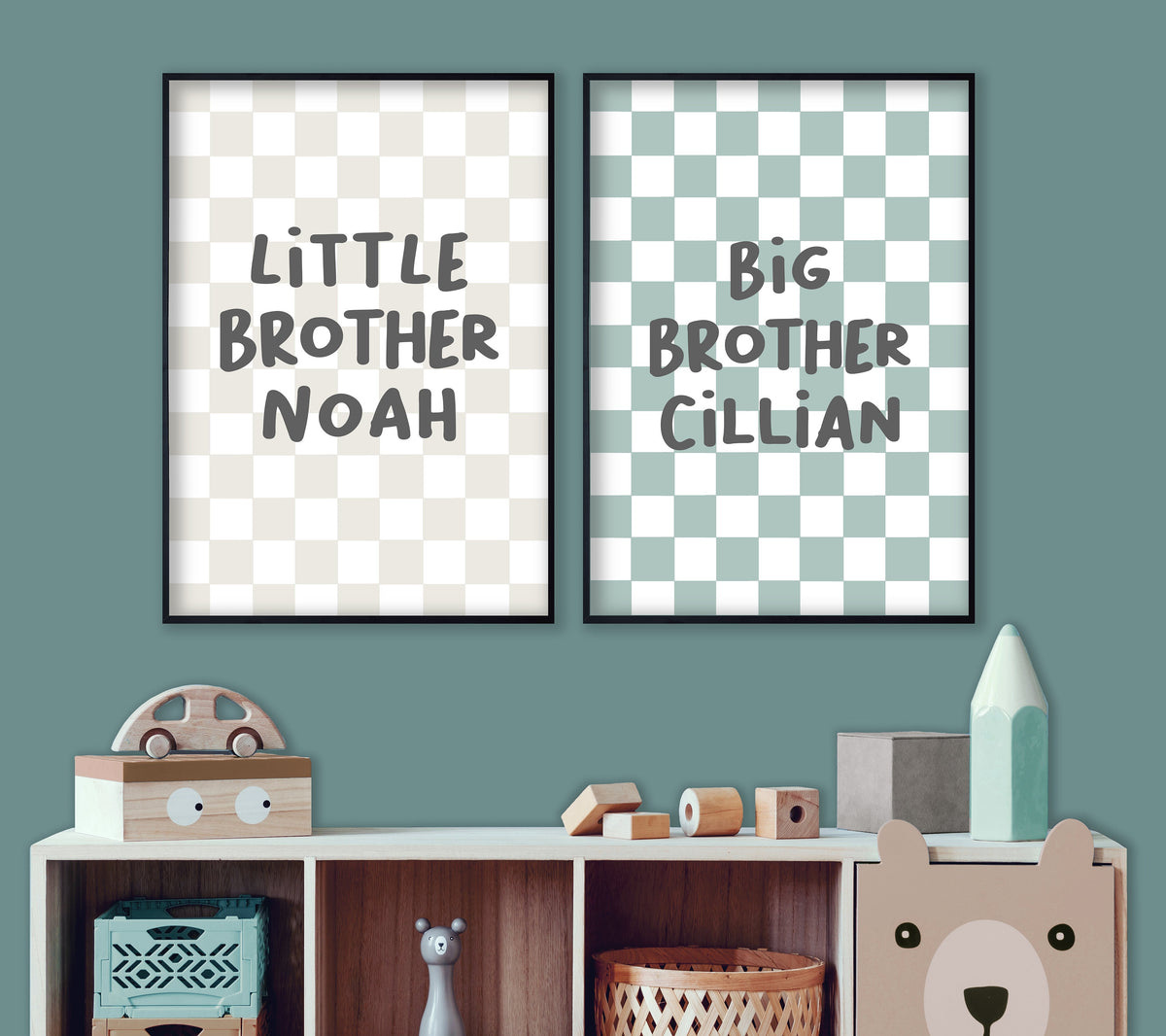 Big brother little brother print set: personalised checkered nursery decor