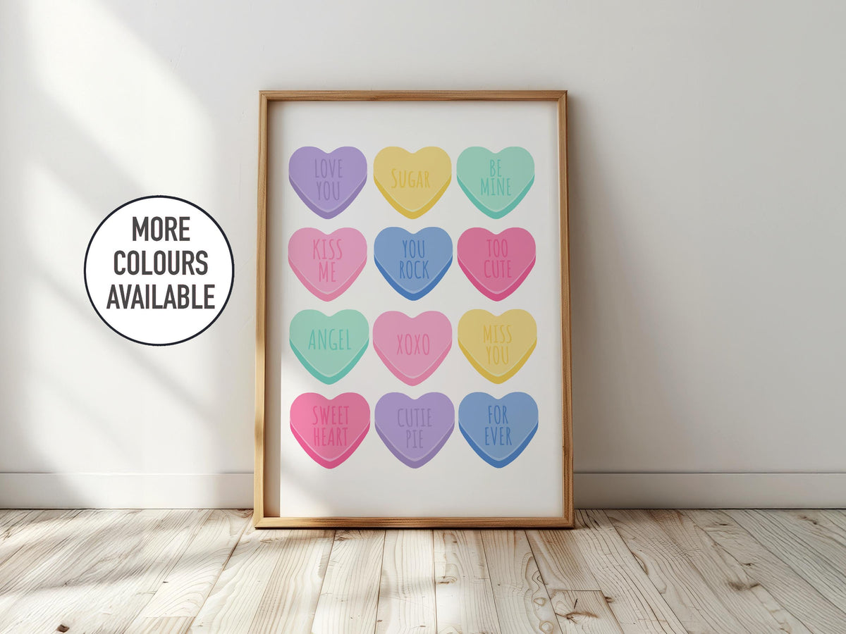 Sweet Hearts Print: Valentine's Day Pastel Candy Art