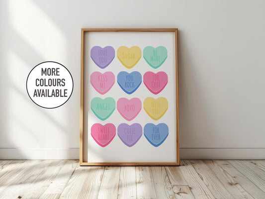 Sweet Hearts Print: Valentine's Day Pastel Candy Art