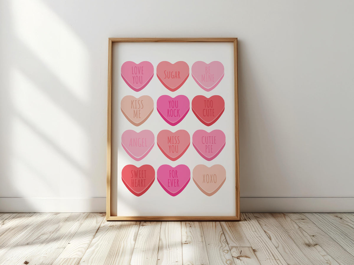 Sweet Hearts Print: Valentine's Day Pastel Candy Art
