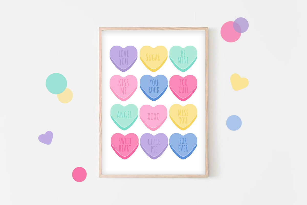 Sweet Hearts Print: Valentine's Day Pastel Candy Art