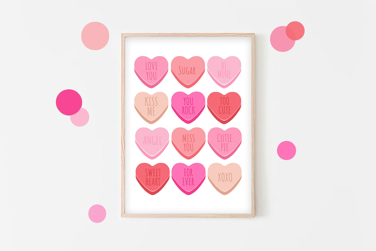 Sweet Hearts Print: Valentine's Day Pastel Candy Art