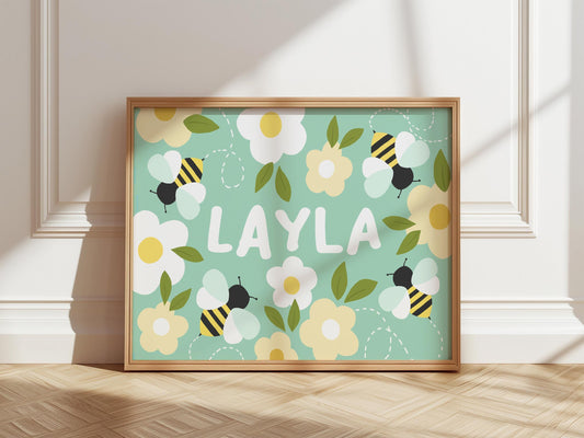 Personalised Bumble Bee Print: Children's Playroom Wall Art