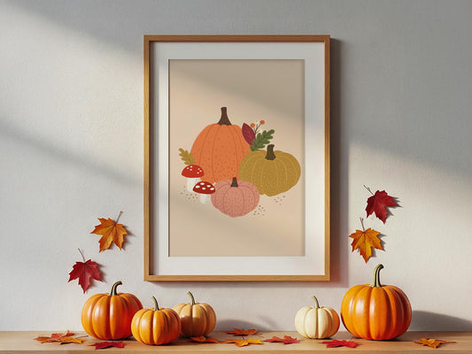 Autumn Pumpkins - Autumn Print, Gallery Wall Art, Halloween Decor, Cosy Fall Poster