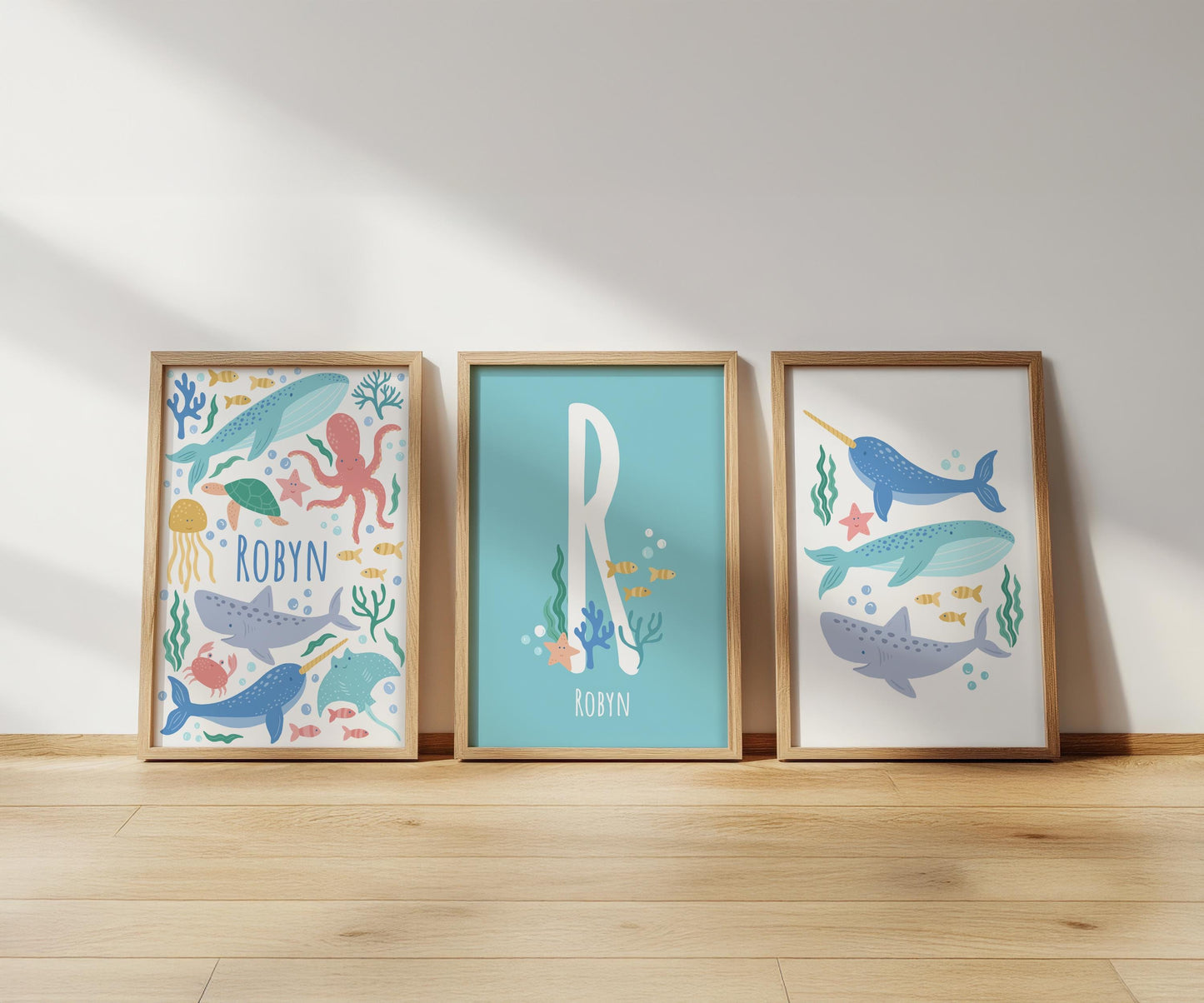 Personalised Under The Sea Print Set: Kids Nursery Wall Art