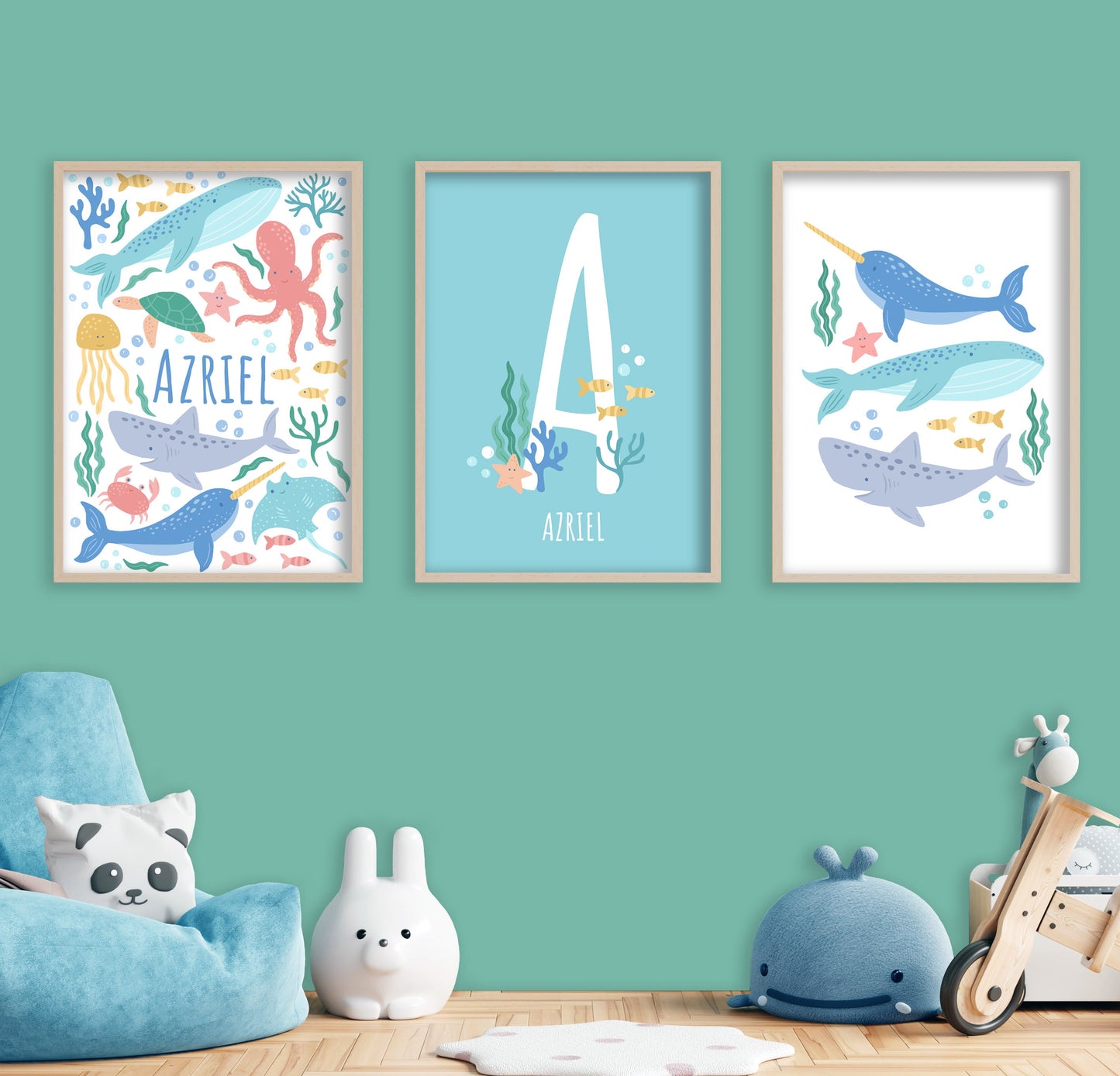 Personalised Under The Sea Print Set: Kids Nursery Wall Art