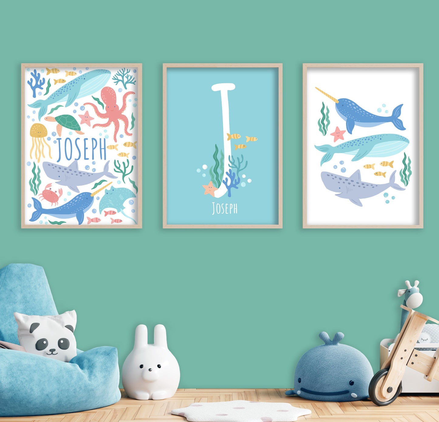 Personalised Under The Sea Print Set: Kids Nursery Wall Art