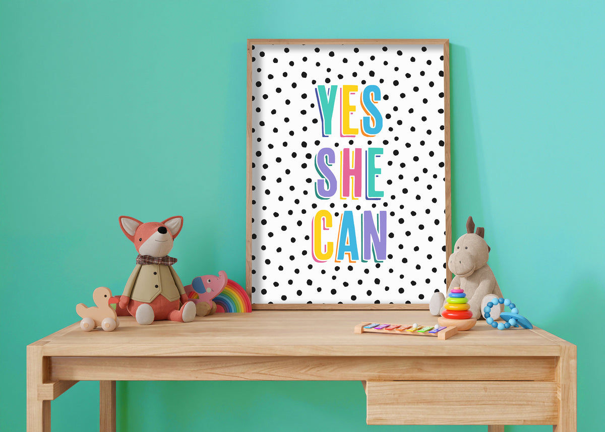 Yes She Can -  Nursery Wall Art, Playroom Print, Kids Room Decor, Girl's Bedroom Poster