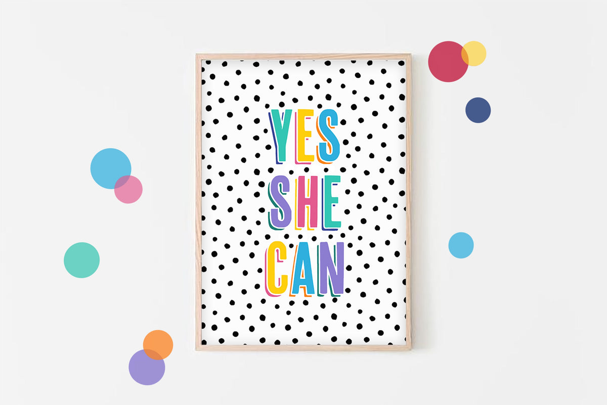 Yes She Can -  Nursery Wall Art, Playroom Print, Kids Room Decor, Girl's Bedroom Poster