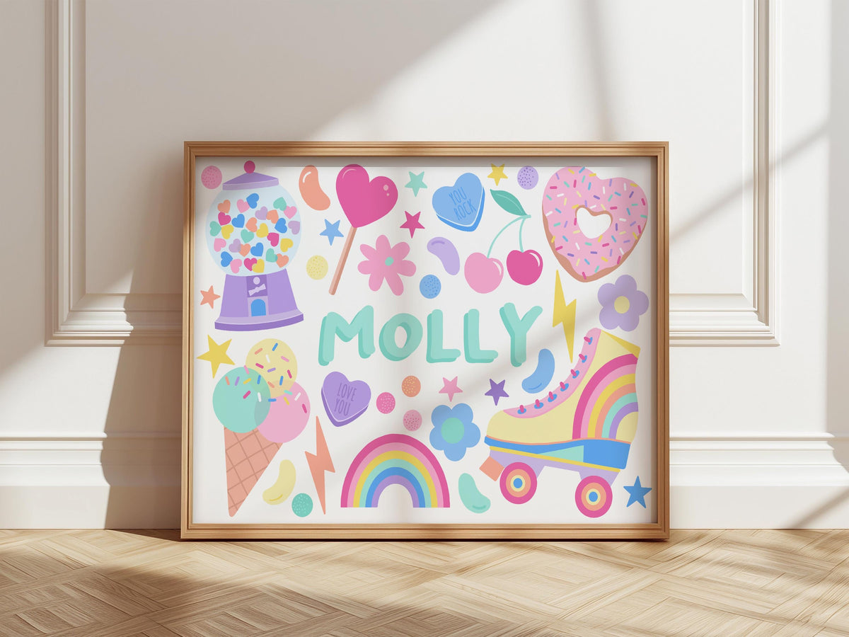 Roller Skate Personalised Name Print: Kids Room Decor