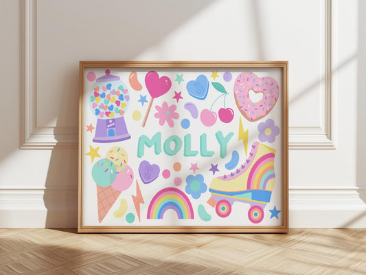Roller Skate Personalised Name Print: Kids Room Decor