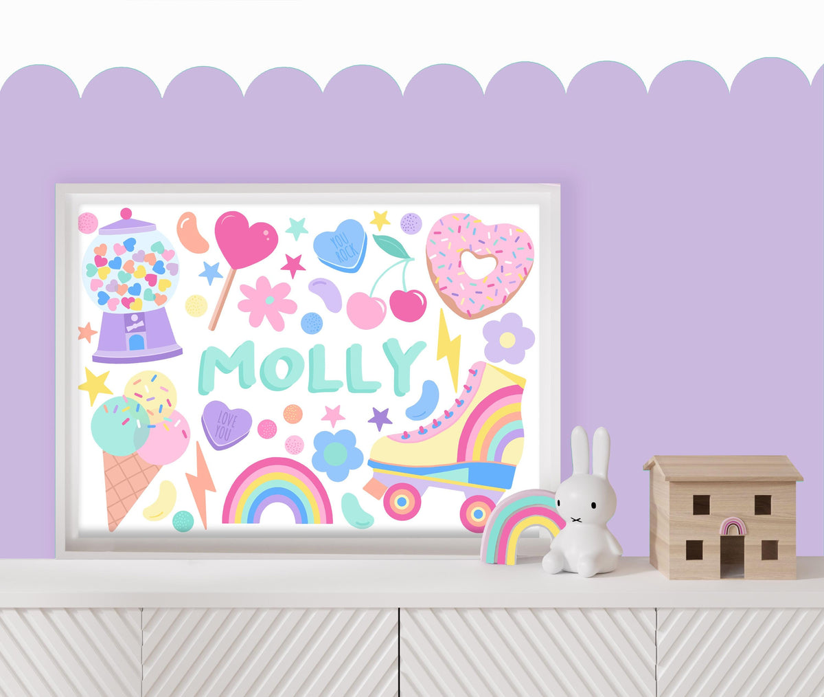 Roller Skate Personalised Name Print: Kids Room Decor