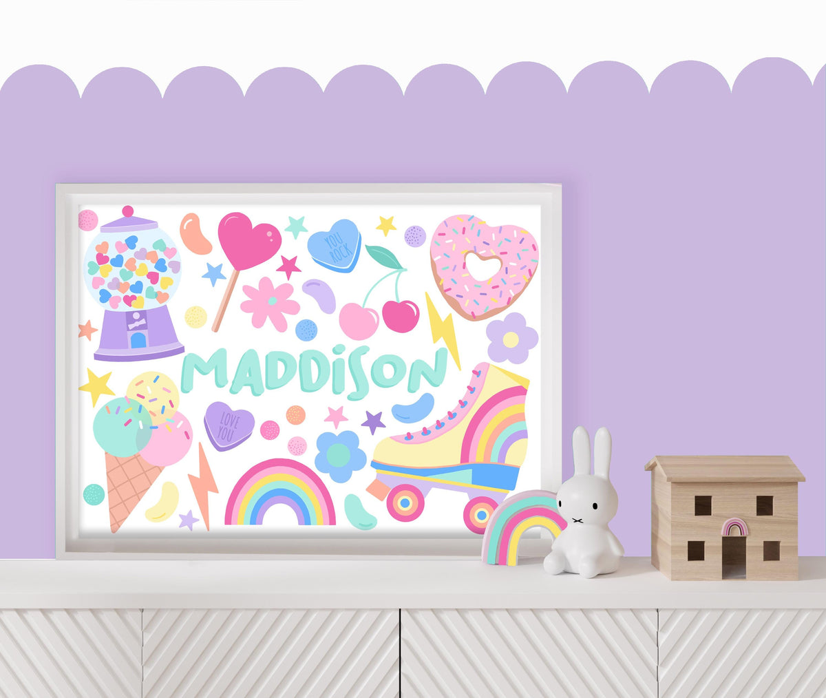 Roller Skate Personalised Name Print: Kids Room Decor