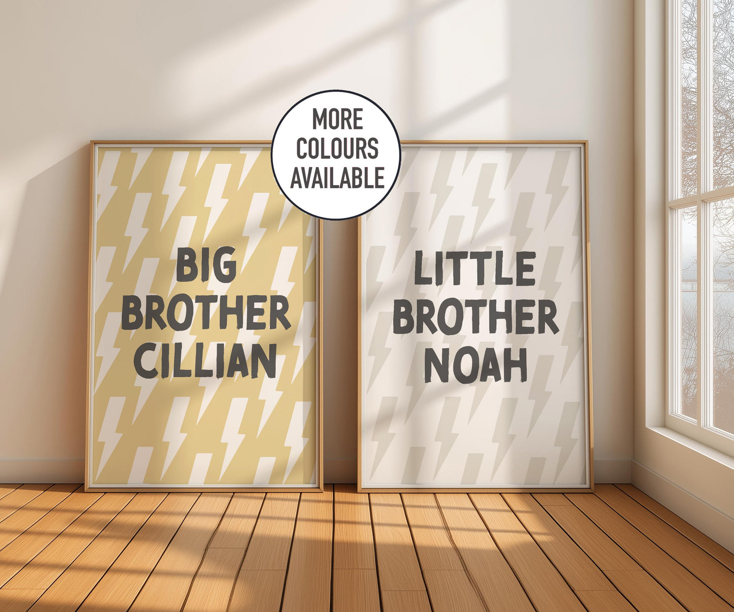 Personalised Big Brother Little Brother Lightning Bolt Print Set