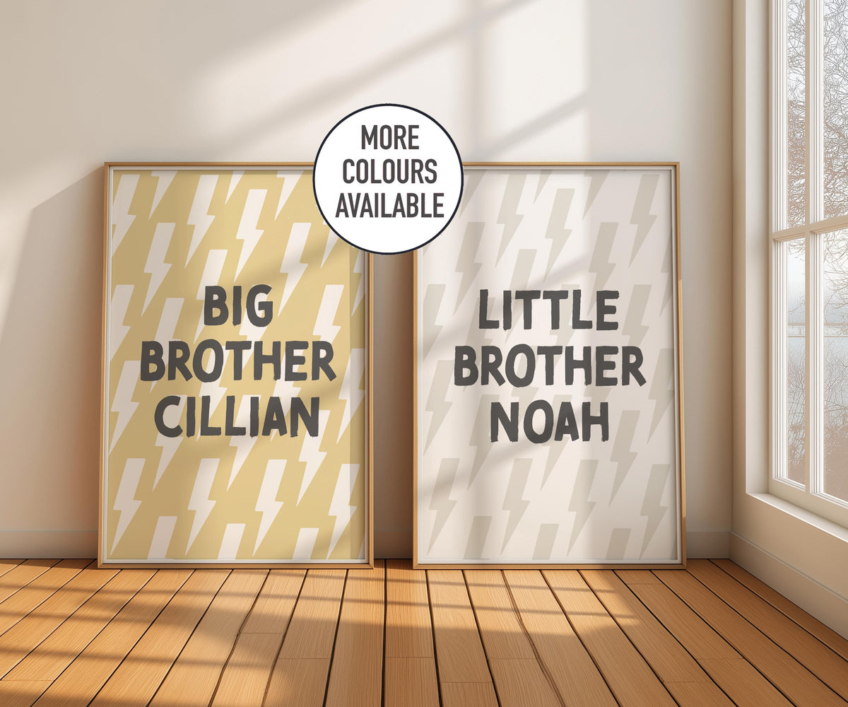 Personalised Big Brother Little Brother Lightning Bolt Print Set