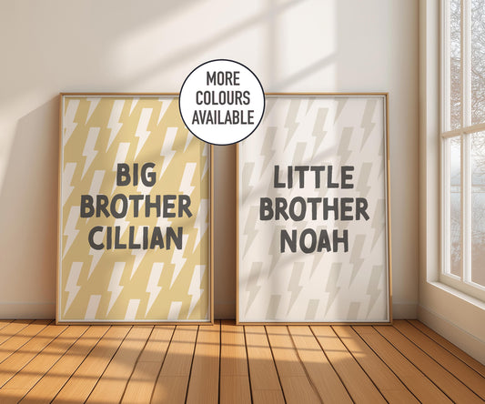 Personalised Big Brother Little Brother Lightning Bolt Print Set