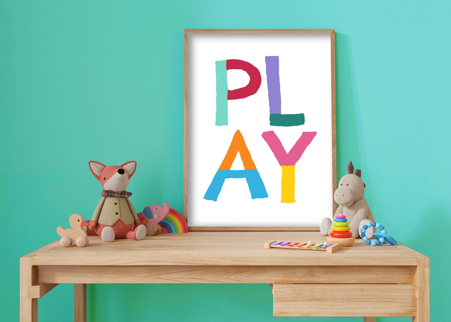 PLAY - Children’s Colourful Wall Art, Kids Bedroom Decor, Playroom Poster, Nursery Print
