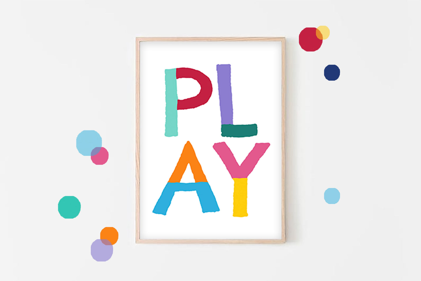 PLAY - Children’s Colourful Wall Art, Kids Bedroom Decor, Playroom Poster, Nursery Print