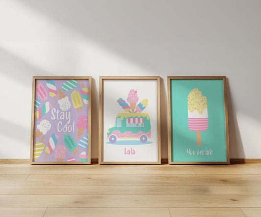 Personalised Ice Cream Truck Print Set: Pastel Nursery Wall Art