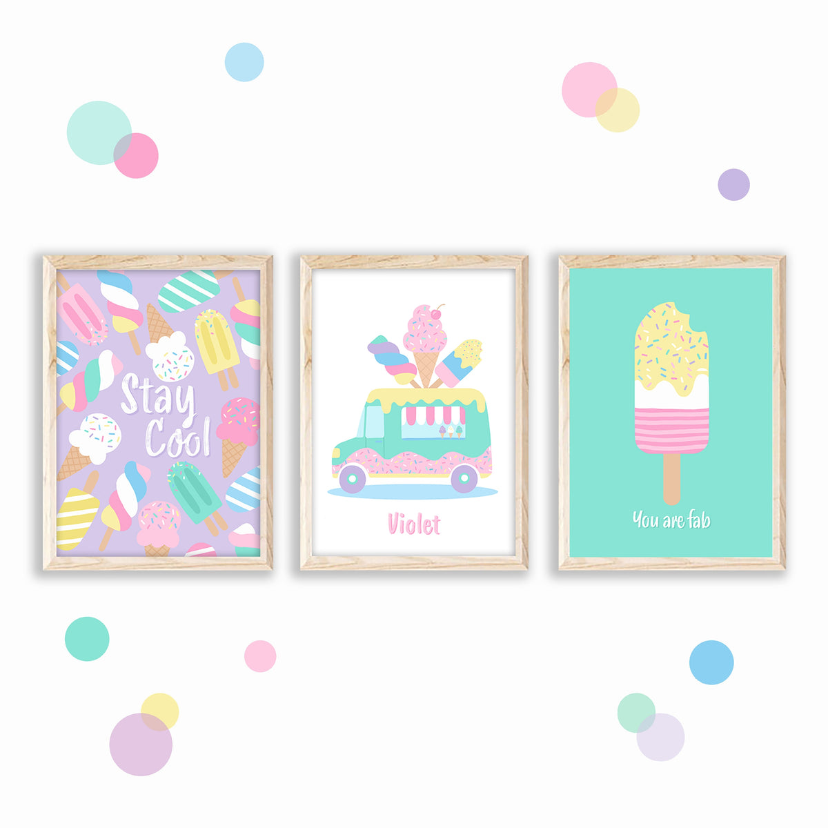 Personalised Ice Cream Truck Print Set: Pastel Nursery Wall Art