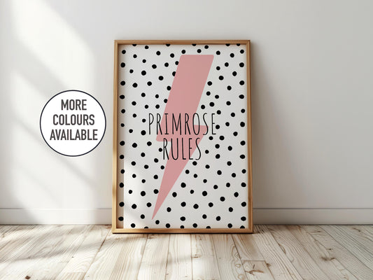 Girls Custom Name Print: Lightning Bolt Kids Room Decor