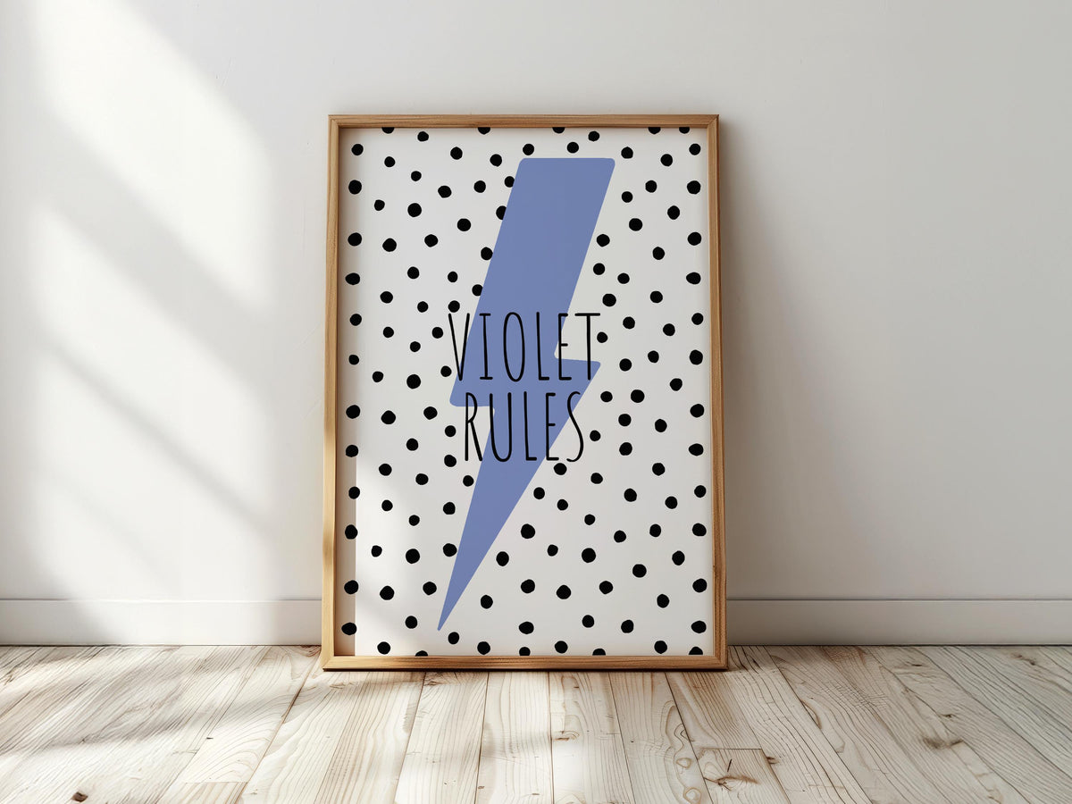 Girls Custom Name Print: Lightning Bolt Kids Room Decor