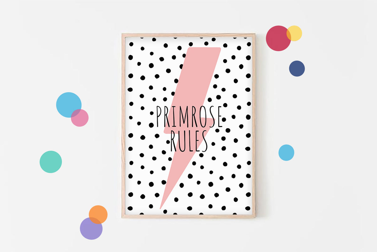 Girls Custom Name Print: Lightning Bolt Kids Room Decor