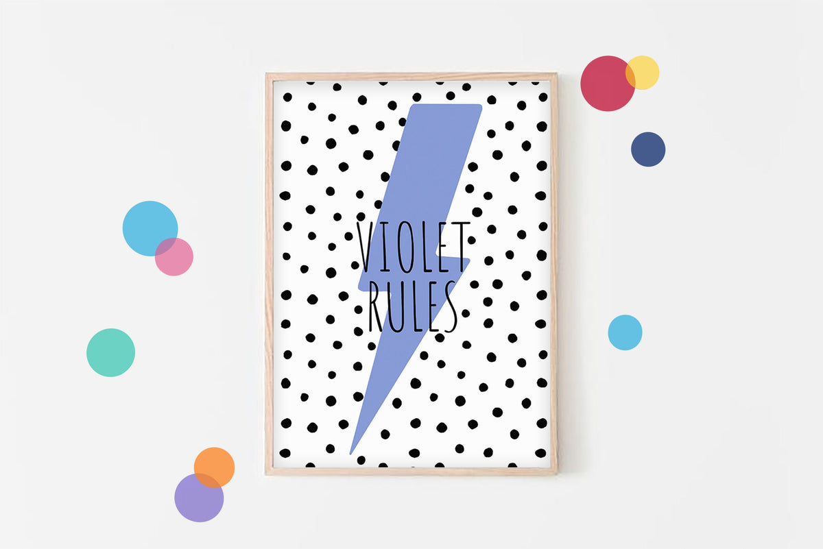 Girls Custom Name Print: Lightning Bolt Kids Room Decor