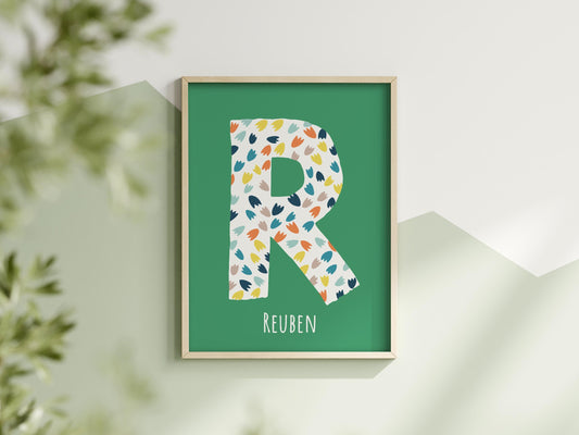 Dinosaur Footprints Custom Name Print: Playroom Wall Art