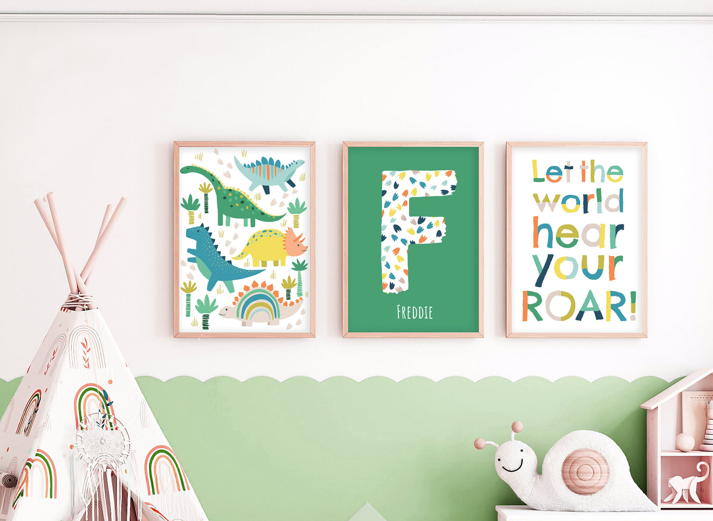 Dinosaur Footprints Custom Name Print: Playroom Wall Art