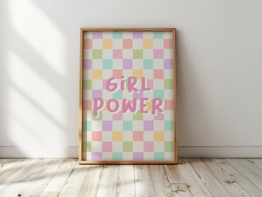Girl Power Print: Pastel Checkered Nursery Wall Art