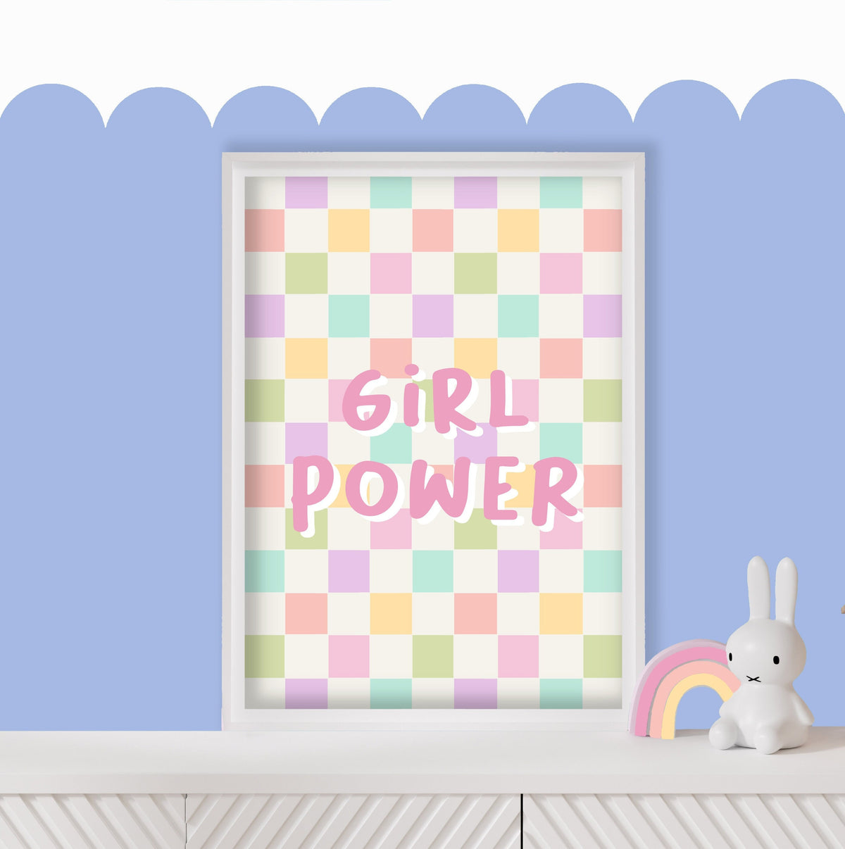 Girl Power Print: Pastel Checkered Nursery Wall Art