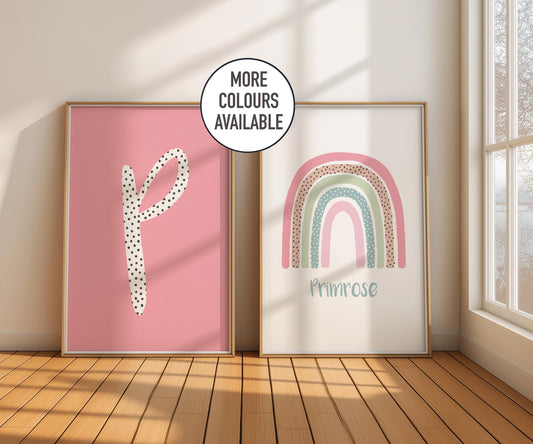 Custom Kids Nursery/Bedroom Wall Art - Custom Name, Initial and Rainbow