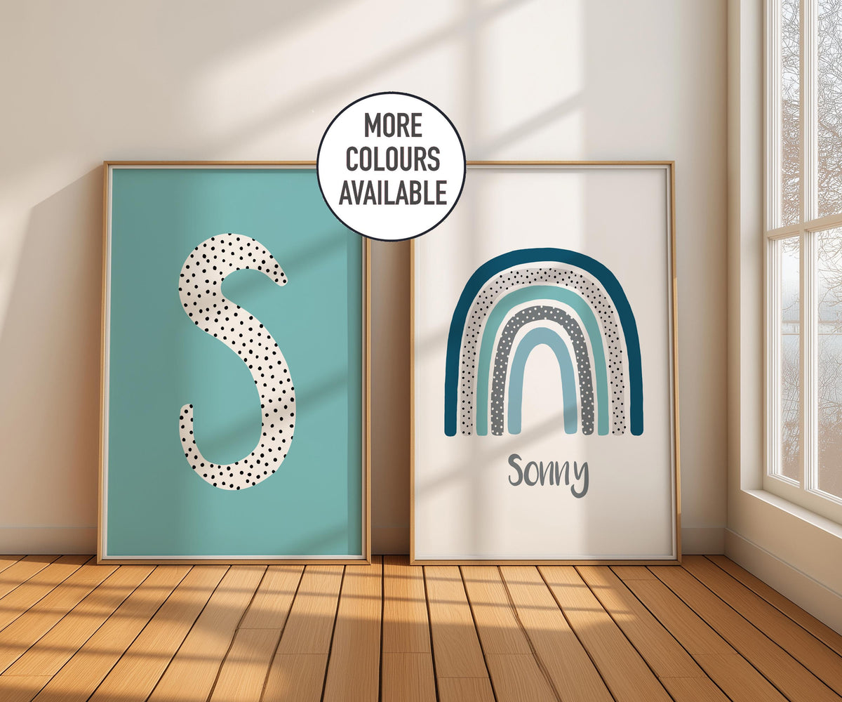 Custom Kids Nursery/Bedroom Wall Art - Custom Name, Initial and Rainbow